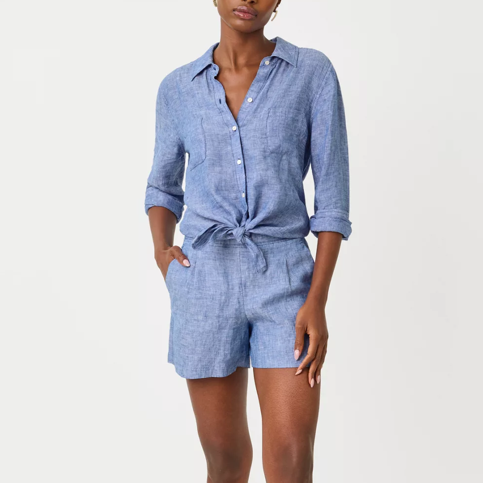 100% Linen Relaxed Long Sleeve Button Down Shirt