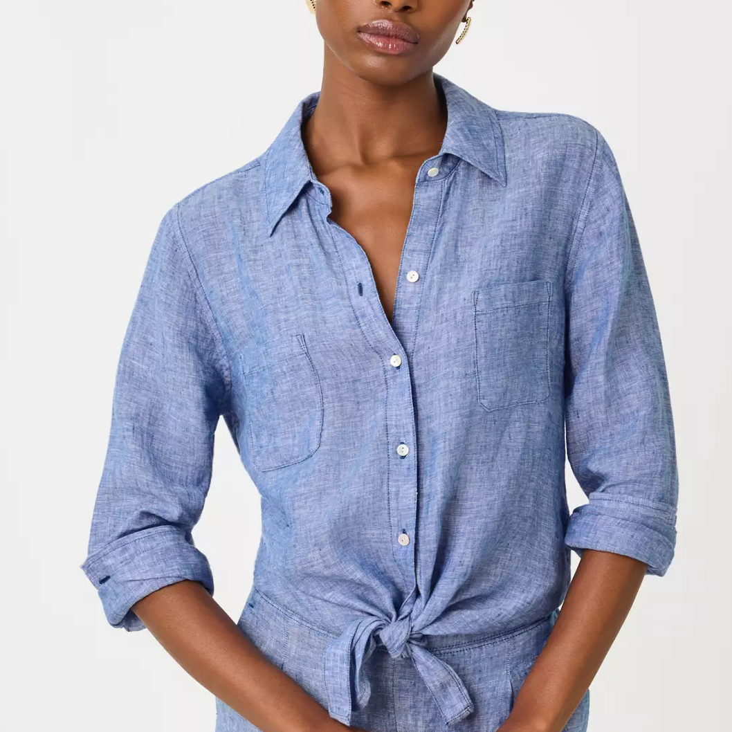 100% Linen Relaxed Long Sleeve Button Down Shirt