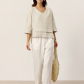 Asymmetric Layered Drop Shoulder Linen V Neck Top